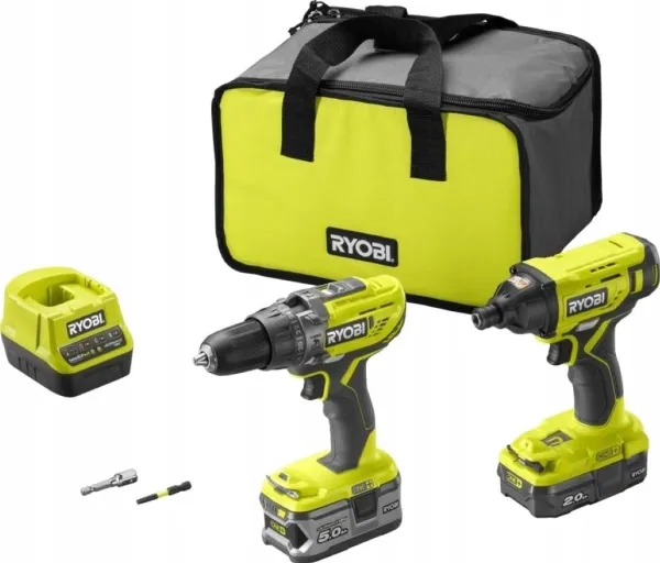 Værktøjssæt Ryobi ONE  R18PDID2-252S 1x2.0Ah, 1x5.0Ah