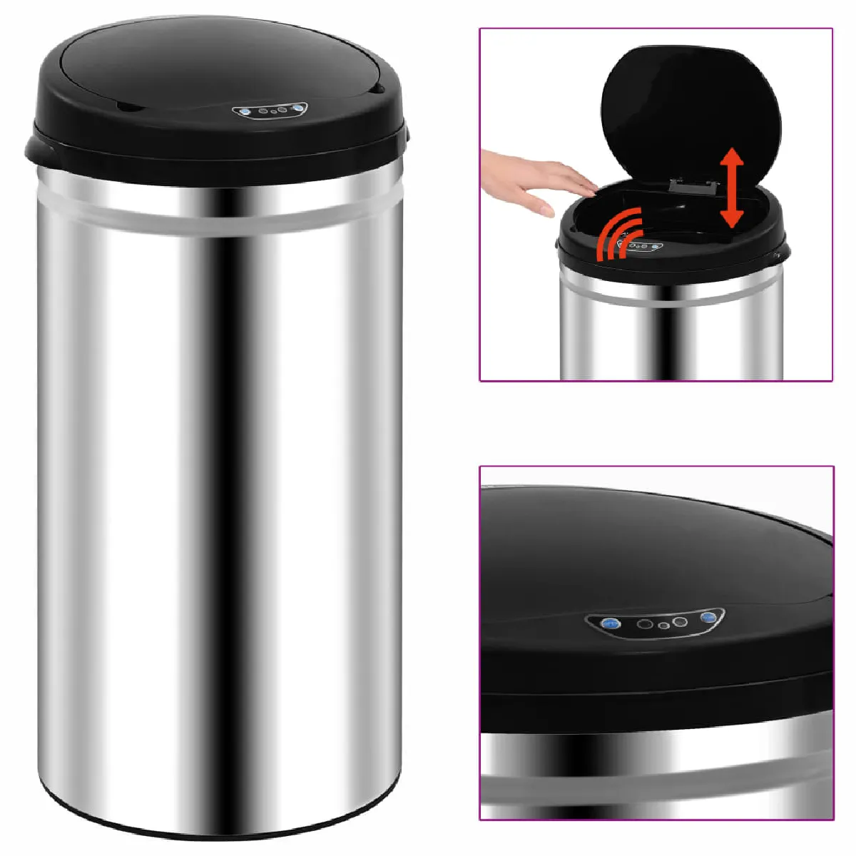 vidaXL Poubelle à capteur automatique 50 L