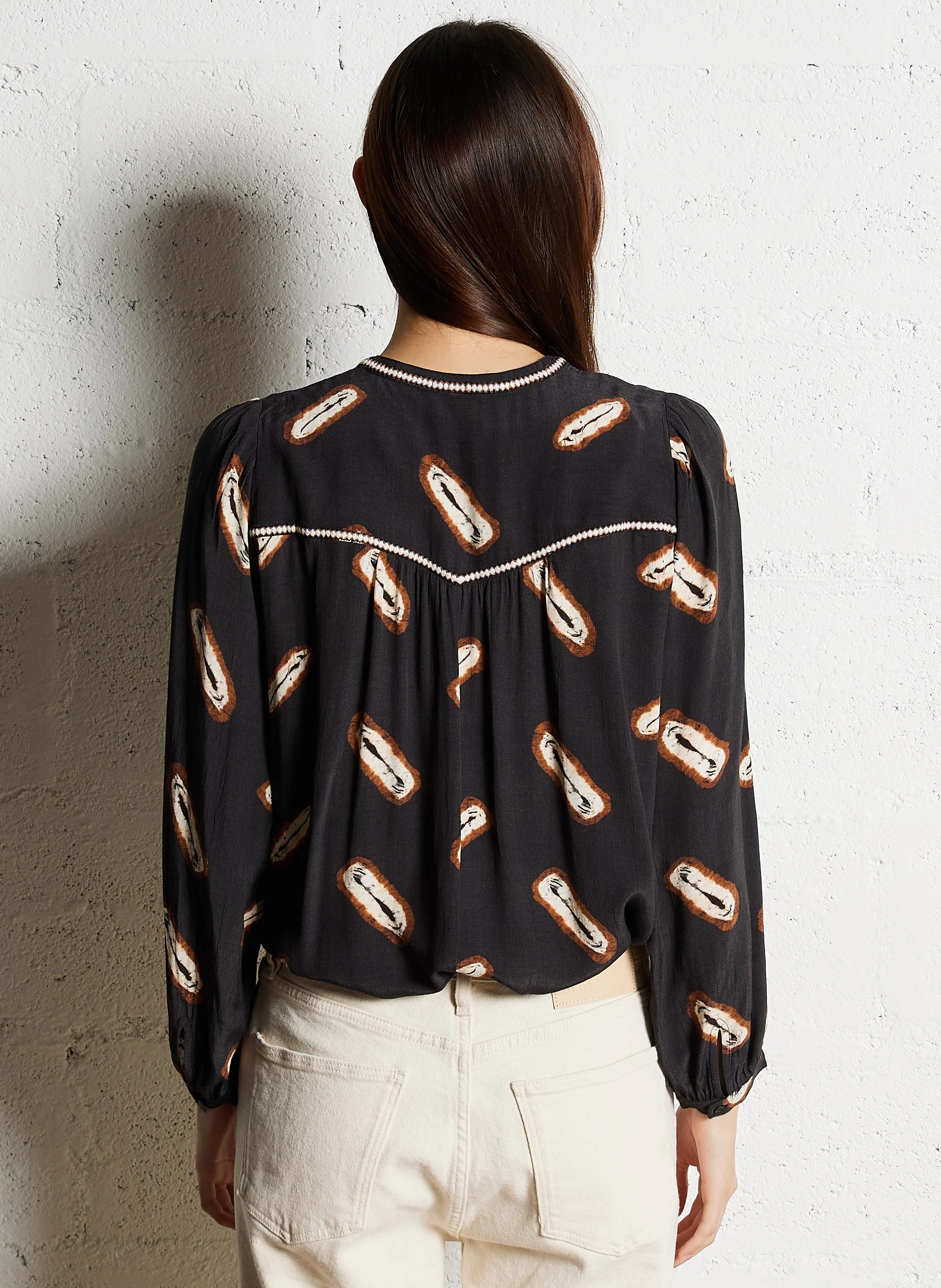 CAPELLA - Blouse col rond à broderies| Noir