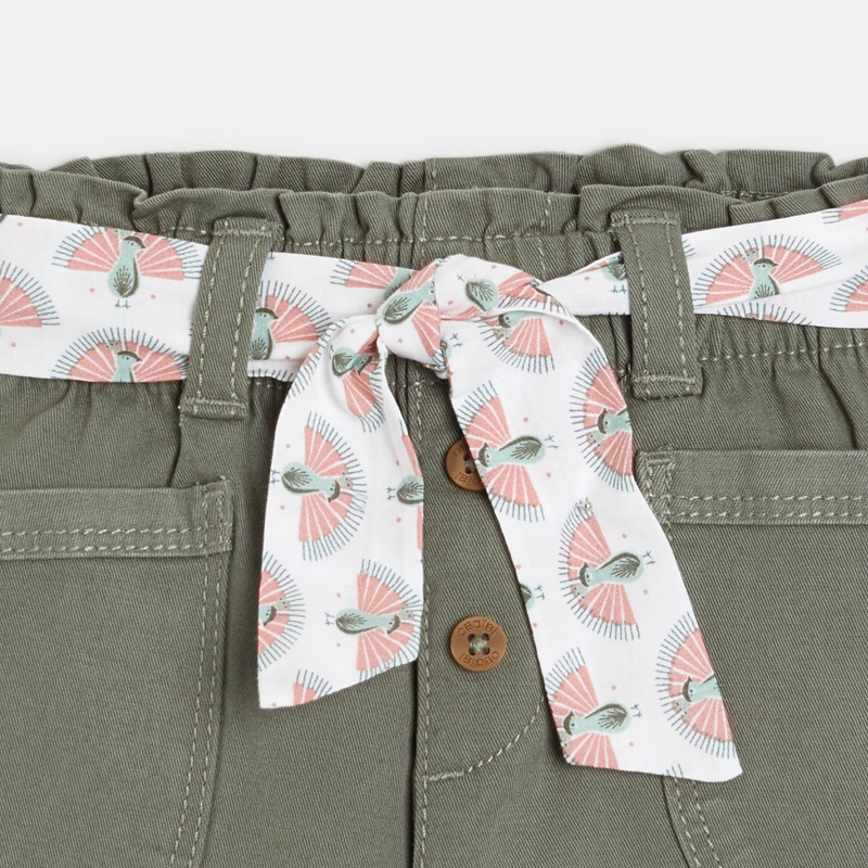 Short saharien à ceinture imprimée paons vert bébé fille