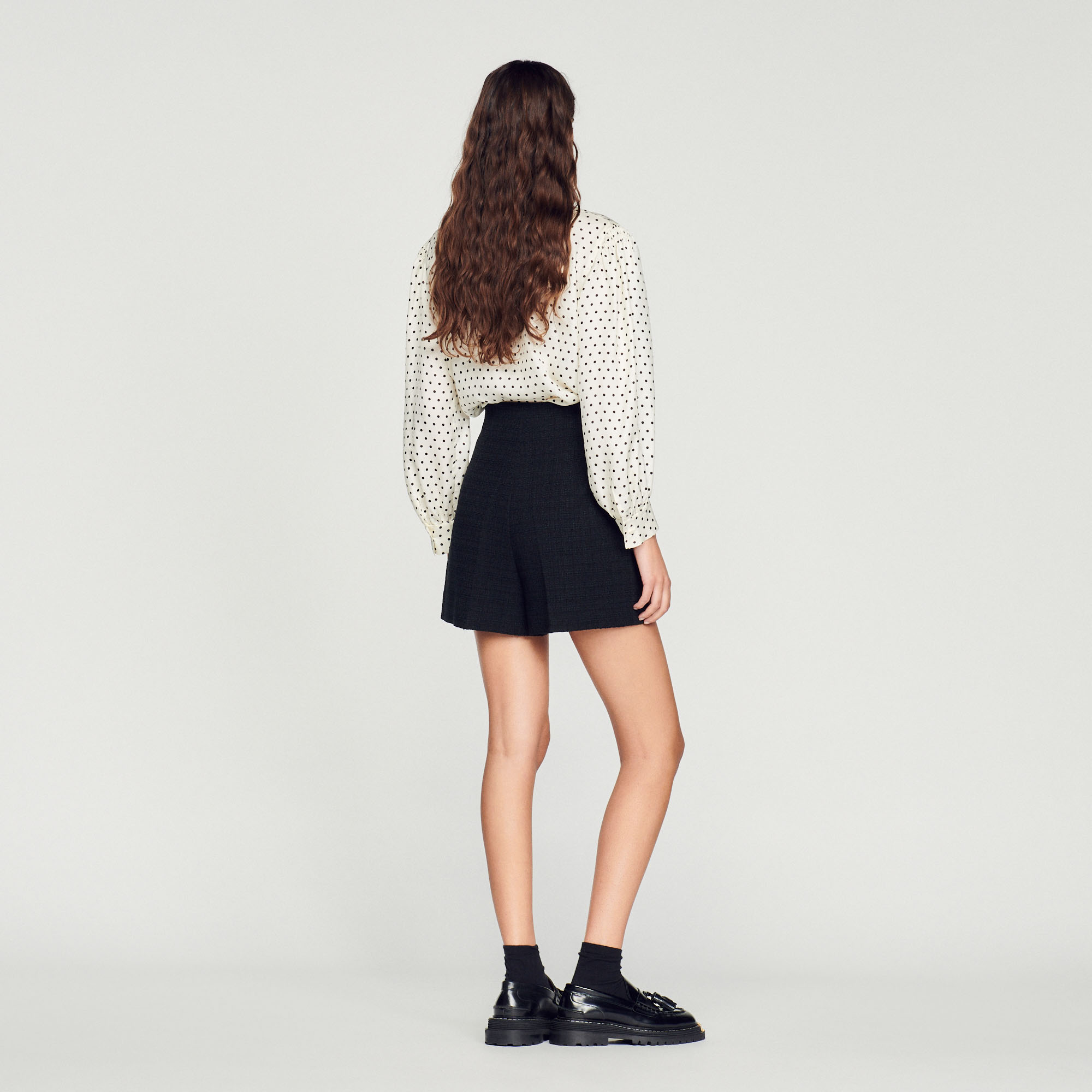 Short taille haute en tweed