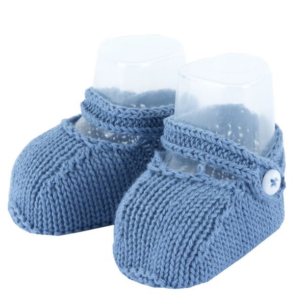 Chicco 1 Par Babuchas de Tricot com Botão Azul