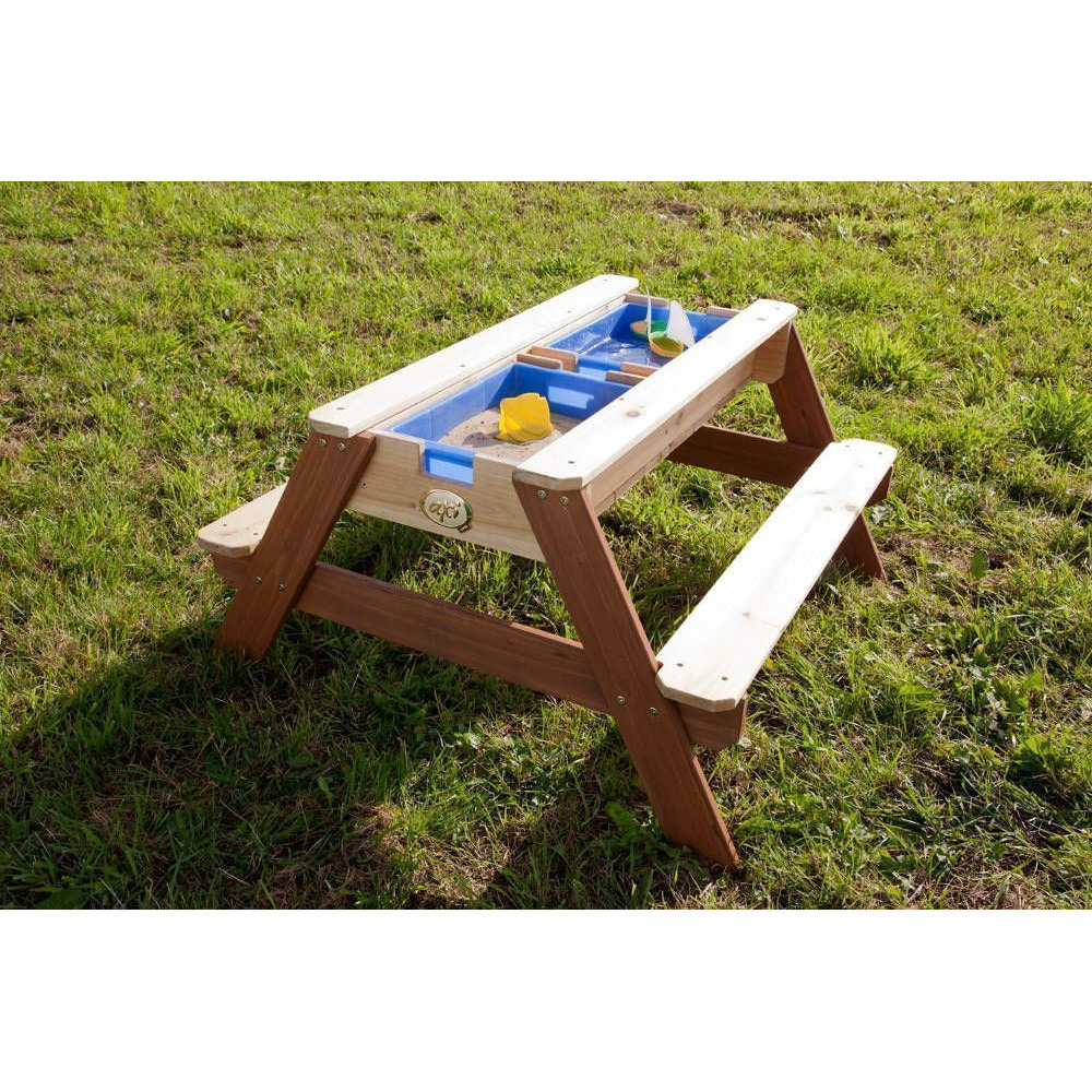 Axi table sable et eau nick brun avec parasol vert blanc 90x80x56cm