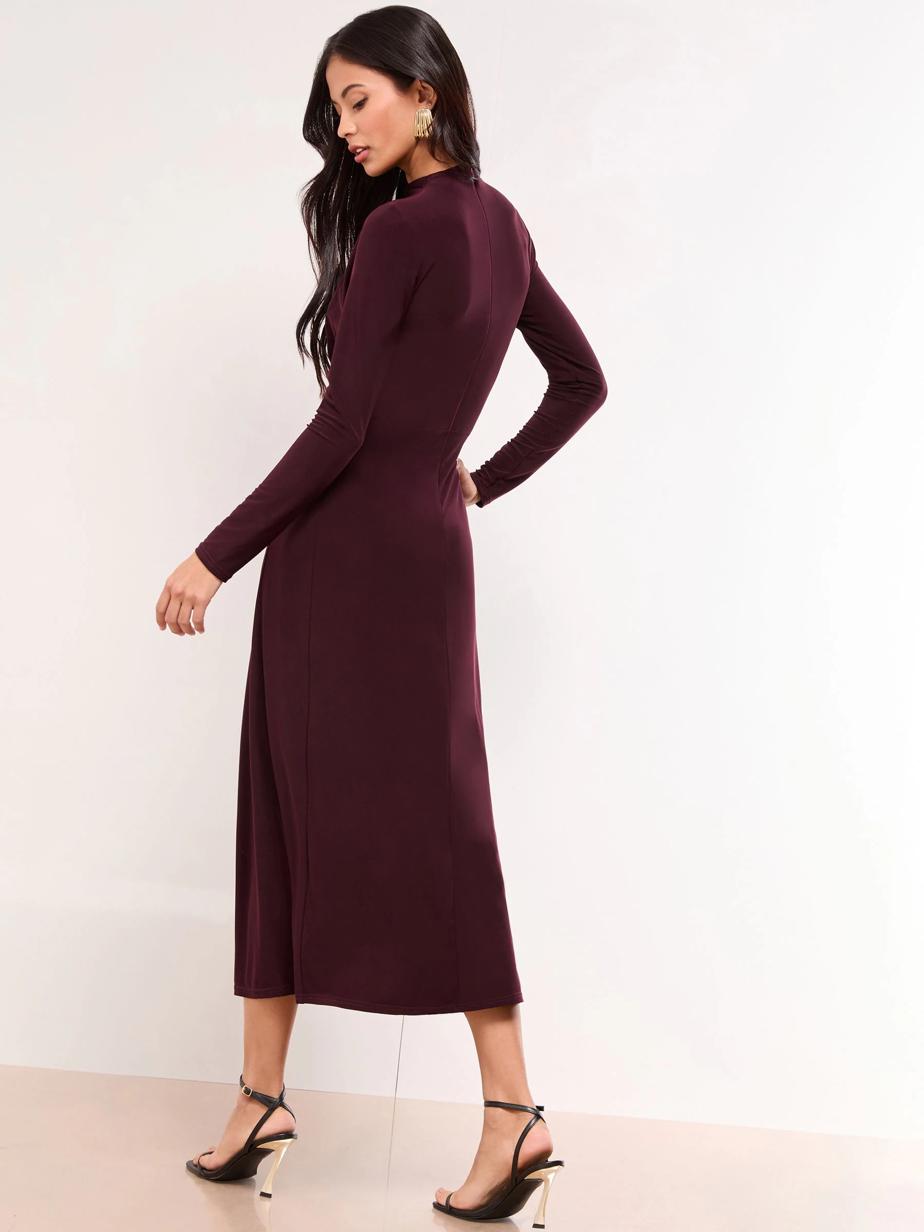 Lipsy Long Sleeve Jersey Knot side Midi Dress