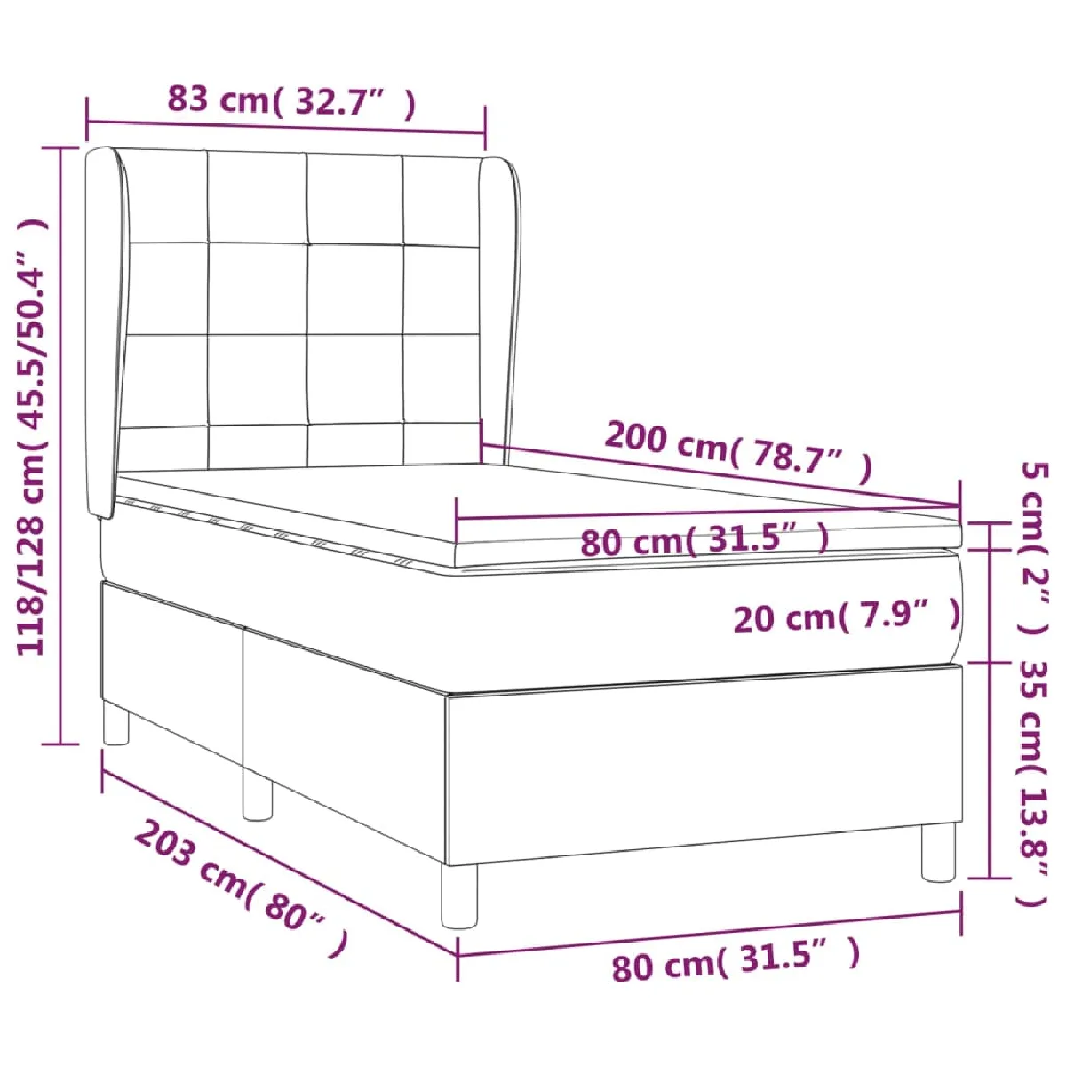 vidaXL Sommier à lattes avec matelas - Bleu 80x200 cm