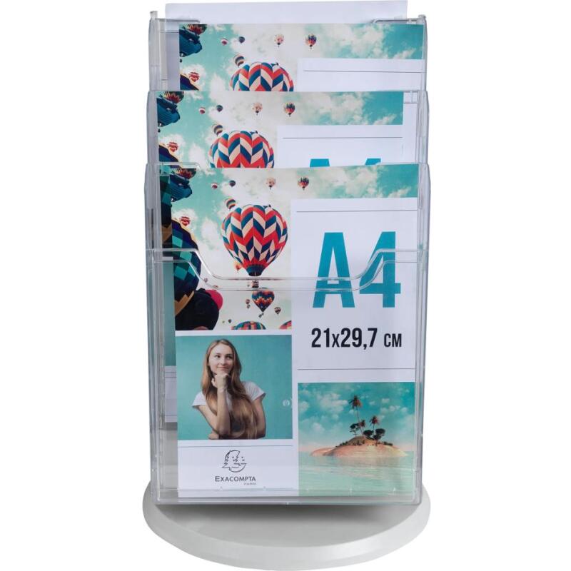 Distributeur de prospectus tourniquet de table 6 Compartiments A4 - Cristal