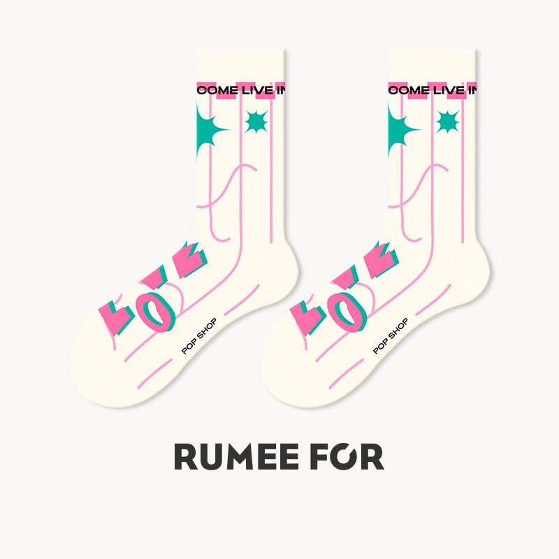 Lychee - Kleurpaneel Hartletters Mid-Calf Sokken (Diverse Ontwerpen)