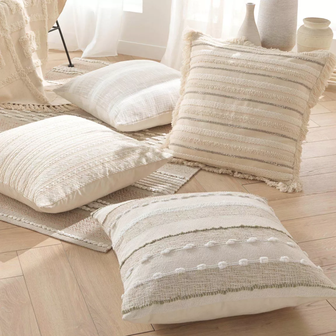 Coussin carré coton tissé (60 x 60 cm) Island Beige