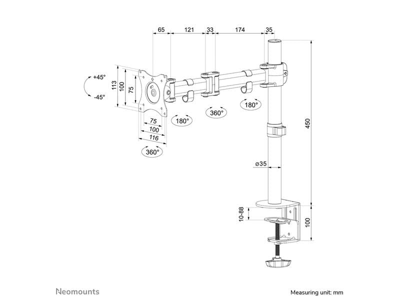 NEOMOUNTS Tischhalterung NM-D135 bis 8 kg – Schwarz Tischhalterung für Flachbildschirme bis 27