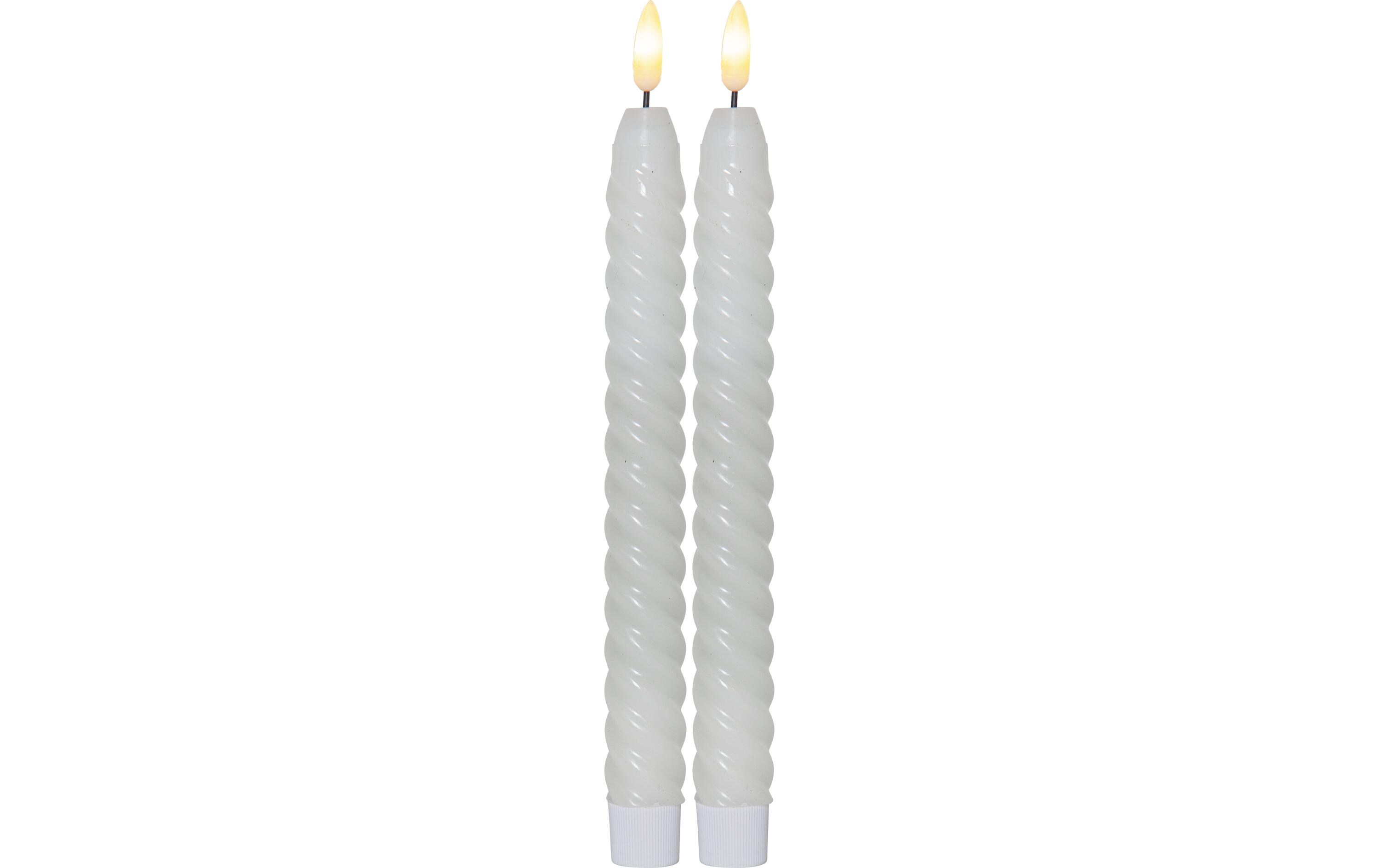 LED-Stabkerzen Set Flamme Swirl, Ø 2.3 x 25 cm, Weiss, 2 StkKünstliche Kerze mit beweglicher Flamme
