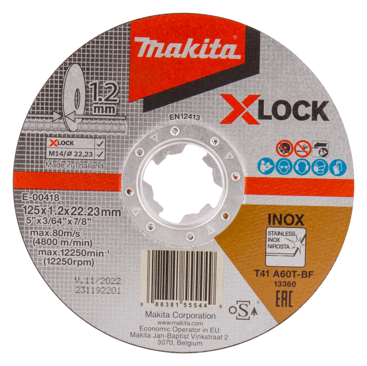 Makita E-00418 Doorslijpschijf X-Lock RVS - 125x22,23x1,2mm (10st)