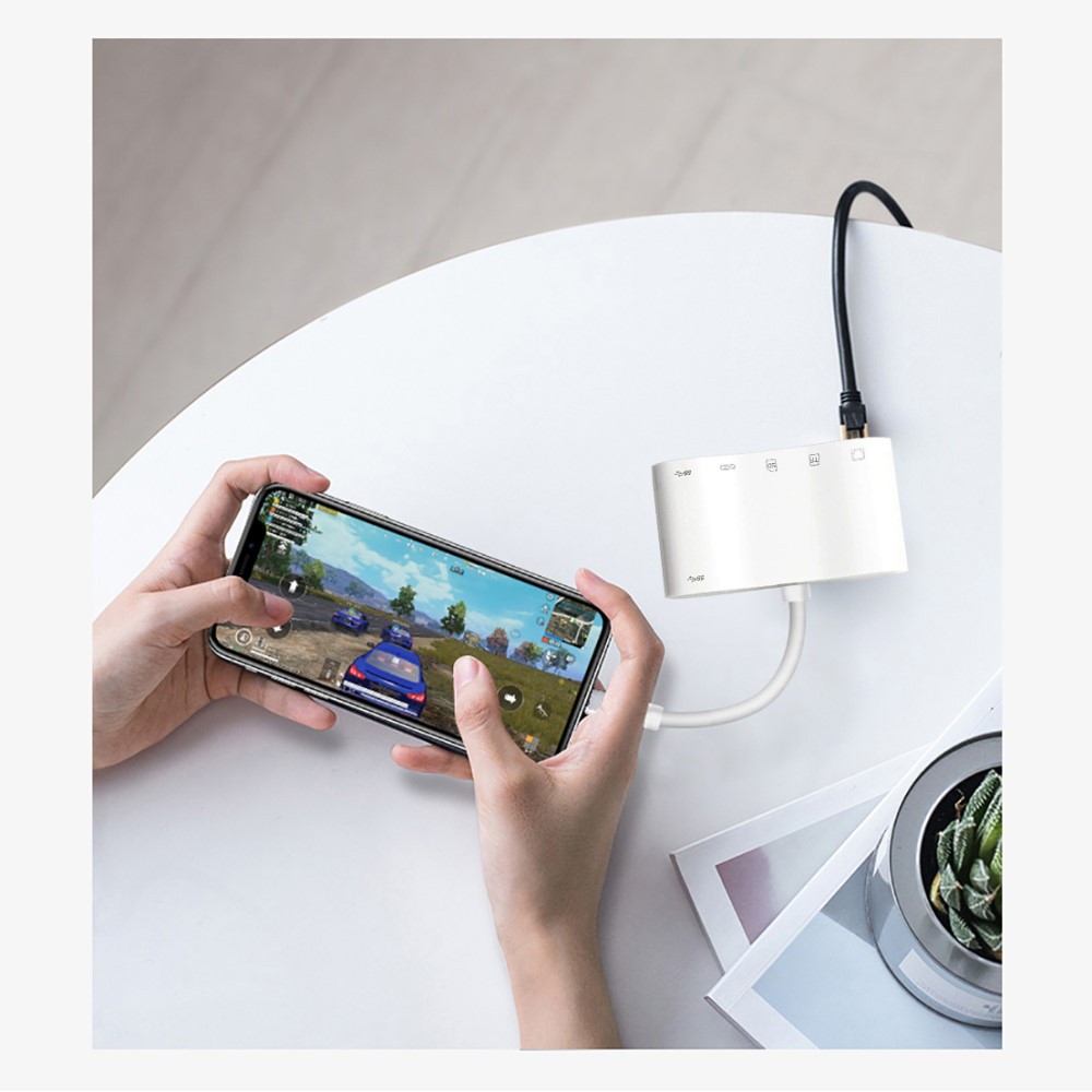 Lightning auf USB A Kamera / Ethernet LAN RJ45 (10/100 Mbits) Adapter   SD / Micro SD Kartenlesegerät / Ladeanschluss für Apple iPhone / iPad - Weiss