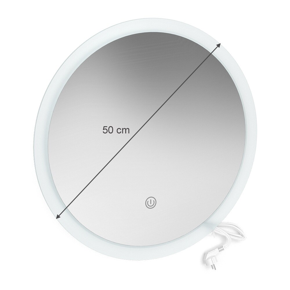 Vicco Badspiegel Rundspiegel LED-Spiegel Weiß 50 cm Badezimmer Spiegel Wandspiegel Badmöbel Hängespiegel Spiegelbeleuchtung Touch-Switch dimmbar rahmenlos