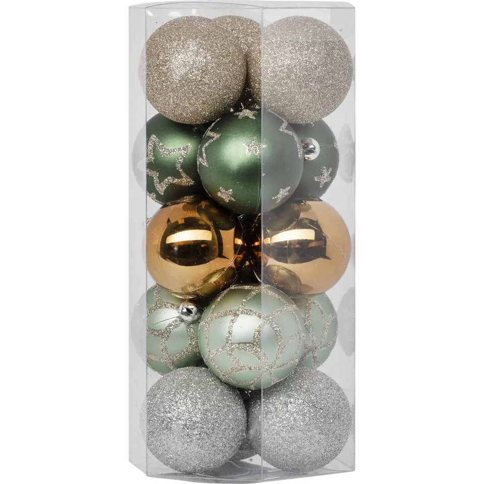 Feeric Christmas kerstballen - 15x - kunststof - mix kleur groen - 5 cm