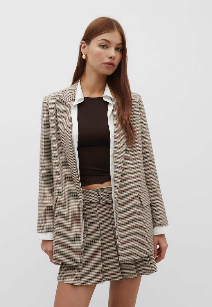 Blazer folgado com estampa pied-de-poule