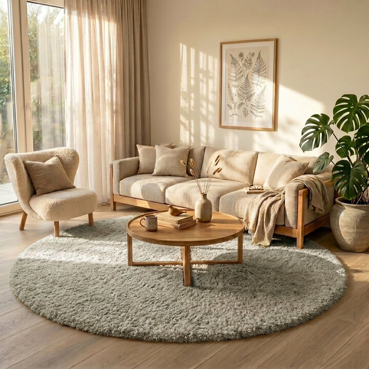 Rond Shaggy vloerkleed - Blaze Beige/Grijs | Luxe!