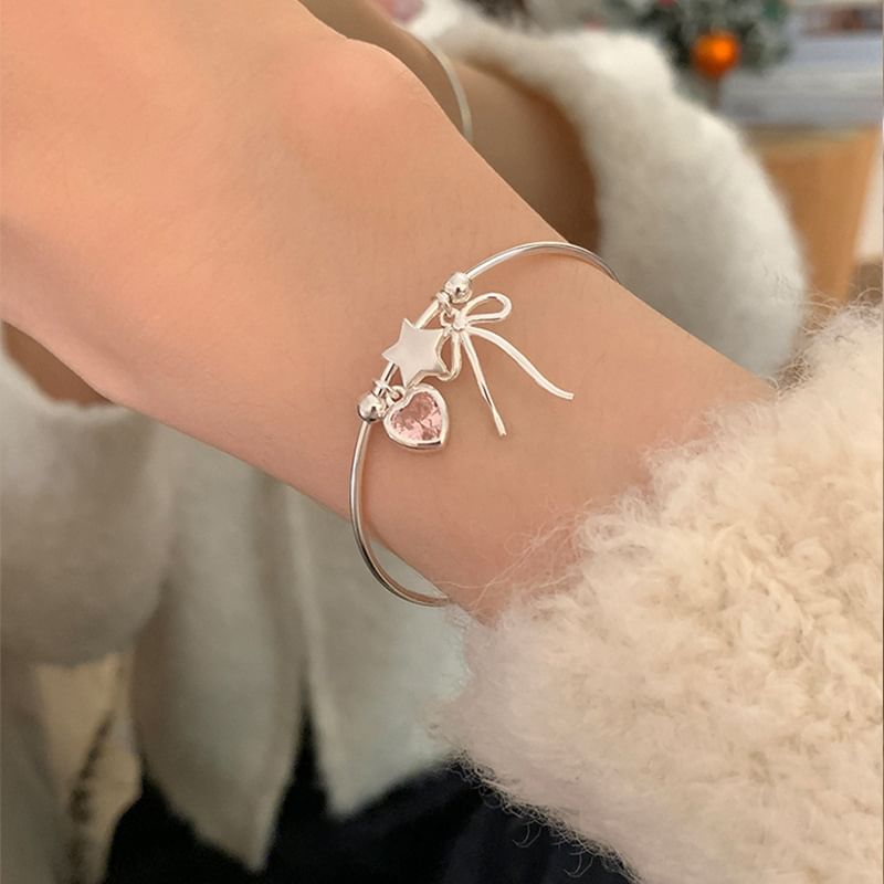 Panda Dama - Open bangle met strik en hartvormige strass-steentjes