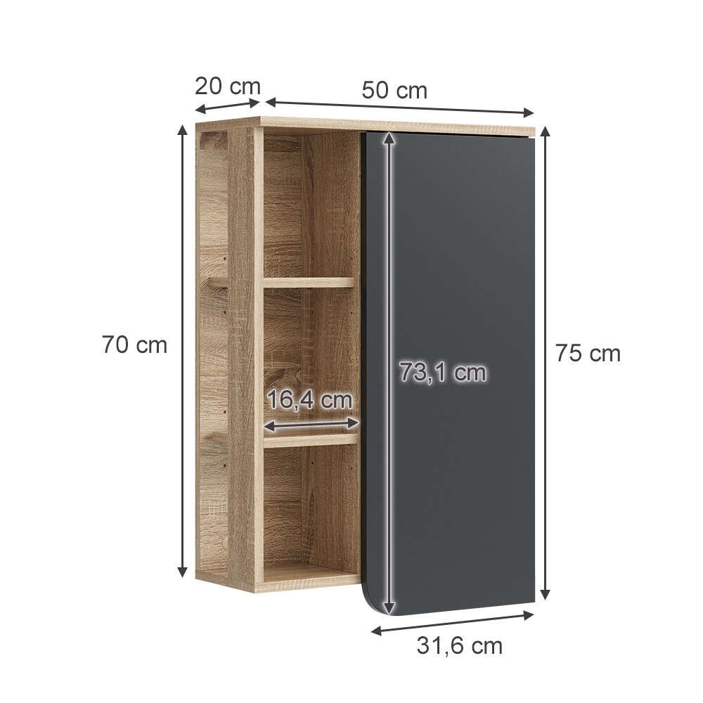 Vicco Hängeschrank Karen Sonoma Anthrazit 50 x 75 cm Tür offene Fächer