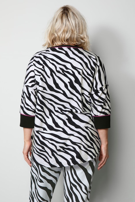 T-Shirt, oversized, Animaldruck, Schriftzug, Rundhals, 3/4-Ärmel.