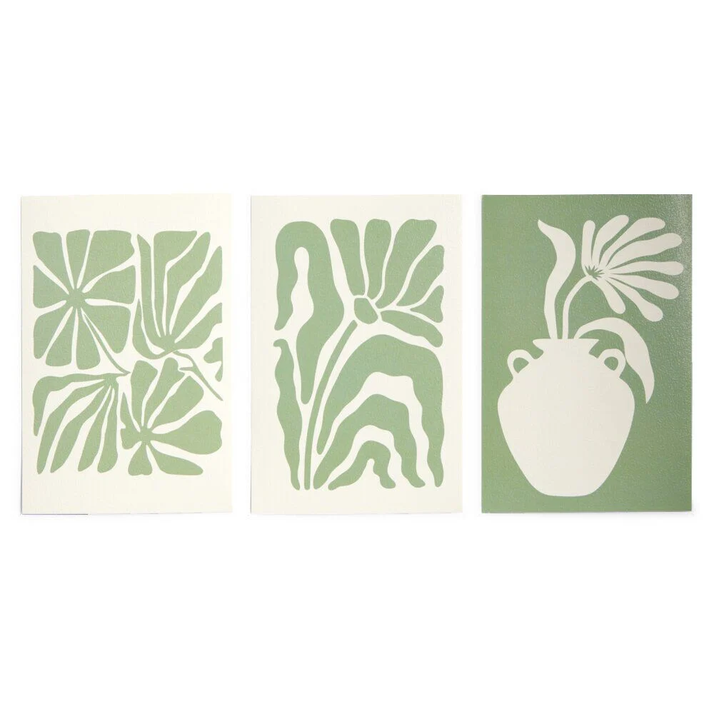 Lot de 3 affiches papier vert et blanc 10x15cm