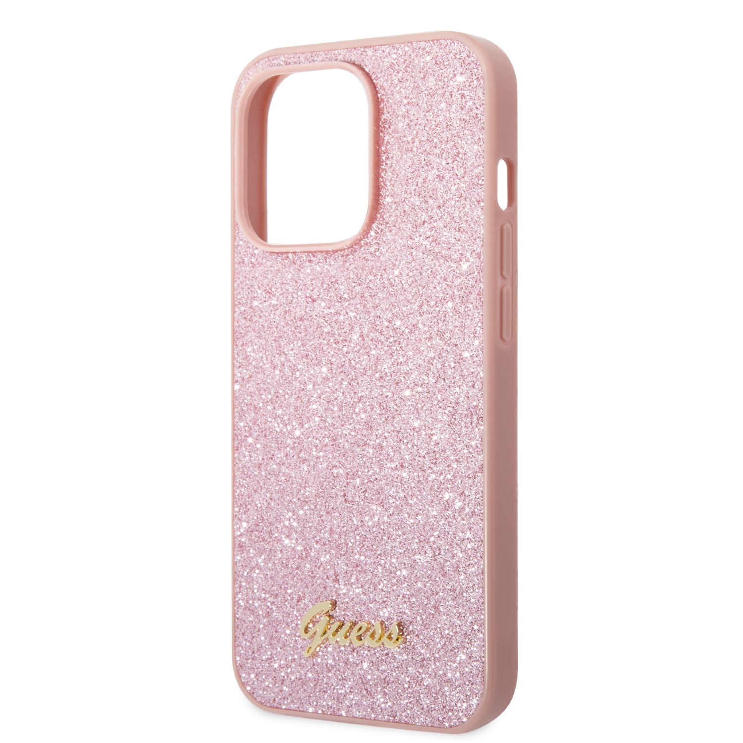 iPhone 14 Pro Max Hardcase Hülle Glitter Script (GUHCP14XHGGSHP) - Rosa / Transparent