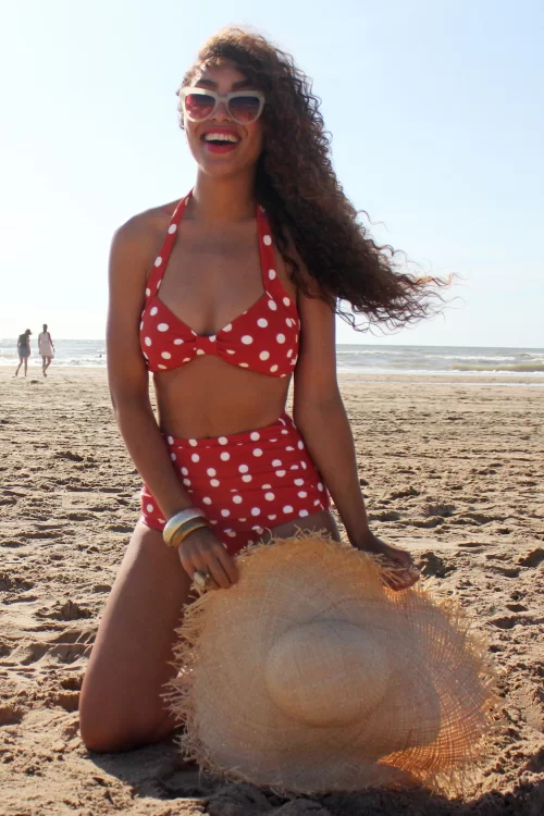 Esther Williams Klassieke polka bikinitop in rood en wit