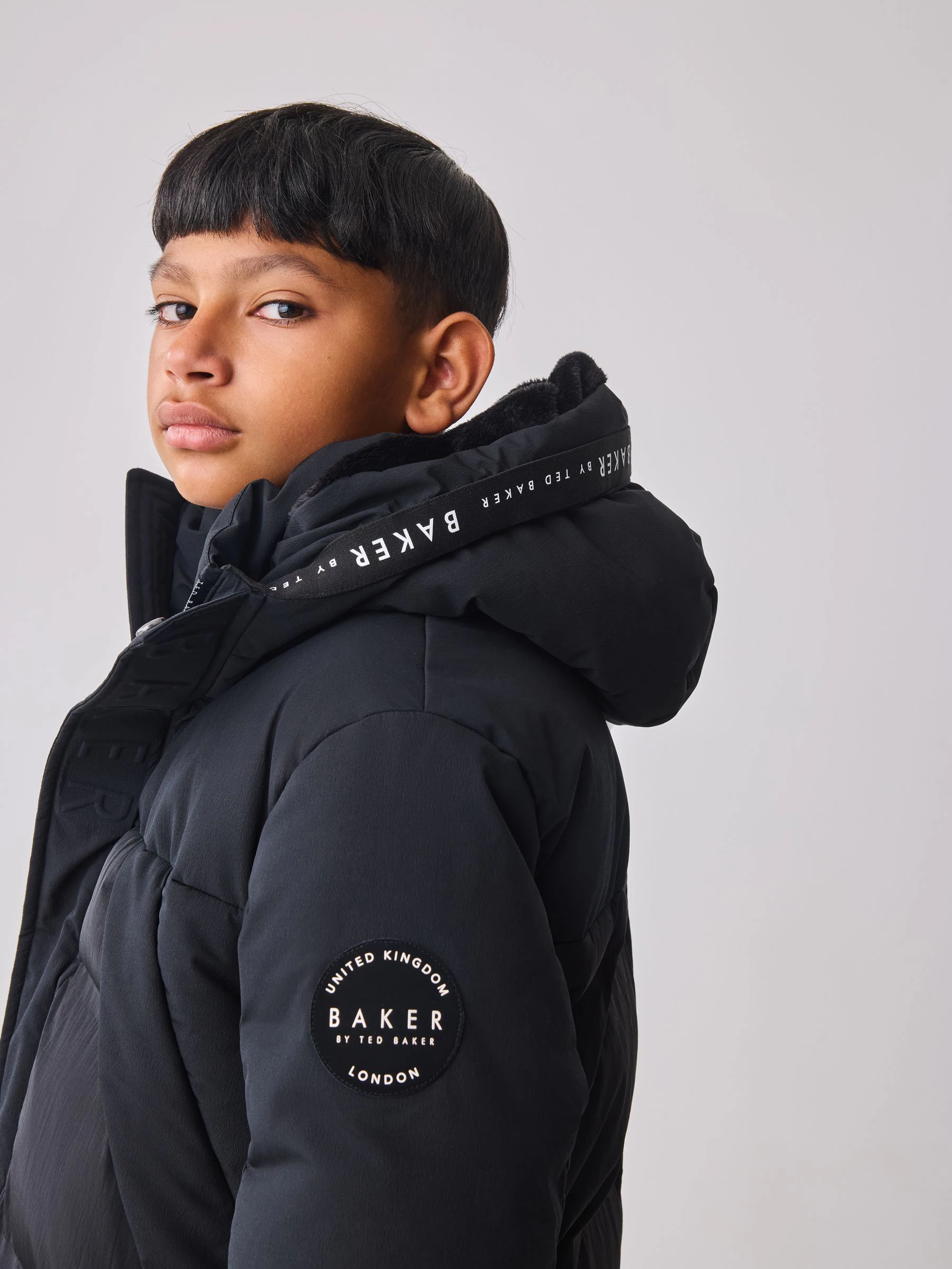 Zwart - Baker By Ted Baker regenbestendige gewateerde lange jas
