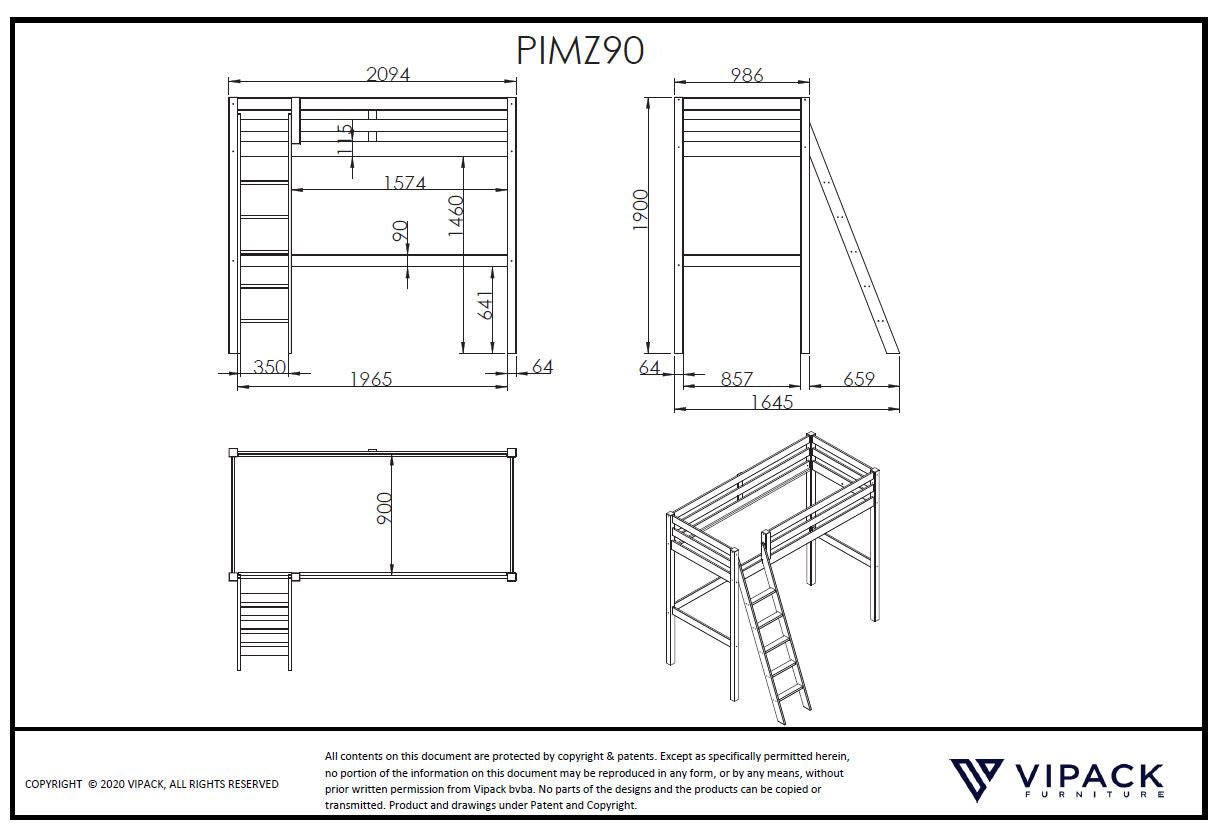 LUCEVI - Pino Hoogslaper 90x200 cm - Wit