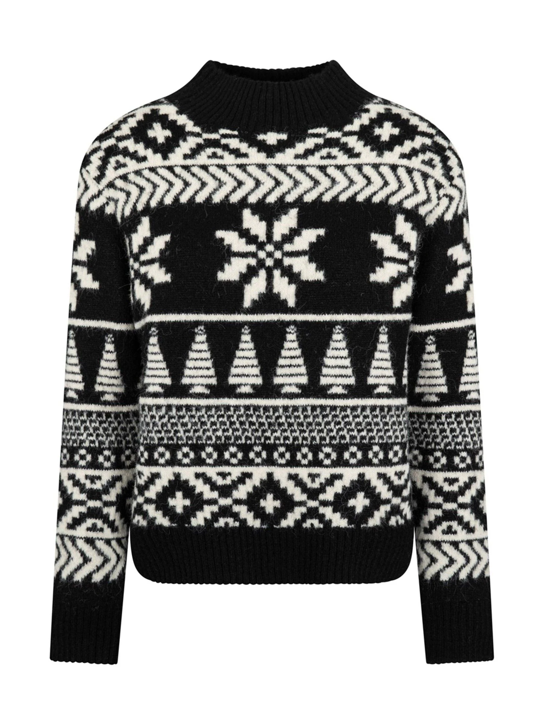 Zwart - The Little Tailor Chunky Tweekleurige Fairisle Kerstmis Trui