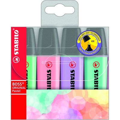 STABILO BOSS ORIGINAL Pastel - Pack de 4 surligneurs - couleurs assorties