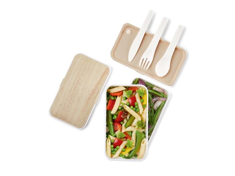 Lunchtrommel, 2 compartimenten, incl. 3-delig bestek