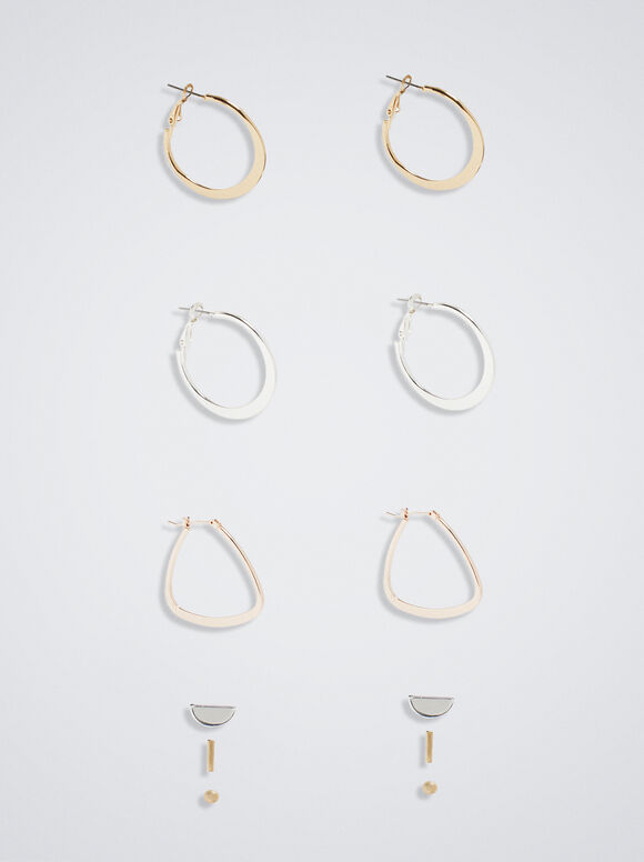 Conjunto de brincos com acabamento múltiplo - Multicolorido