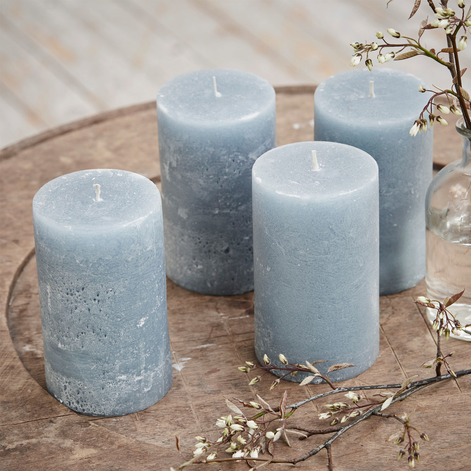 Kerze 4er Set Braga graublau