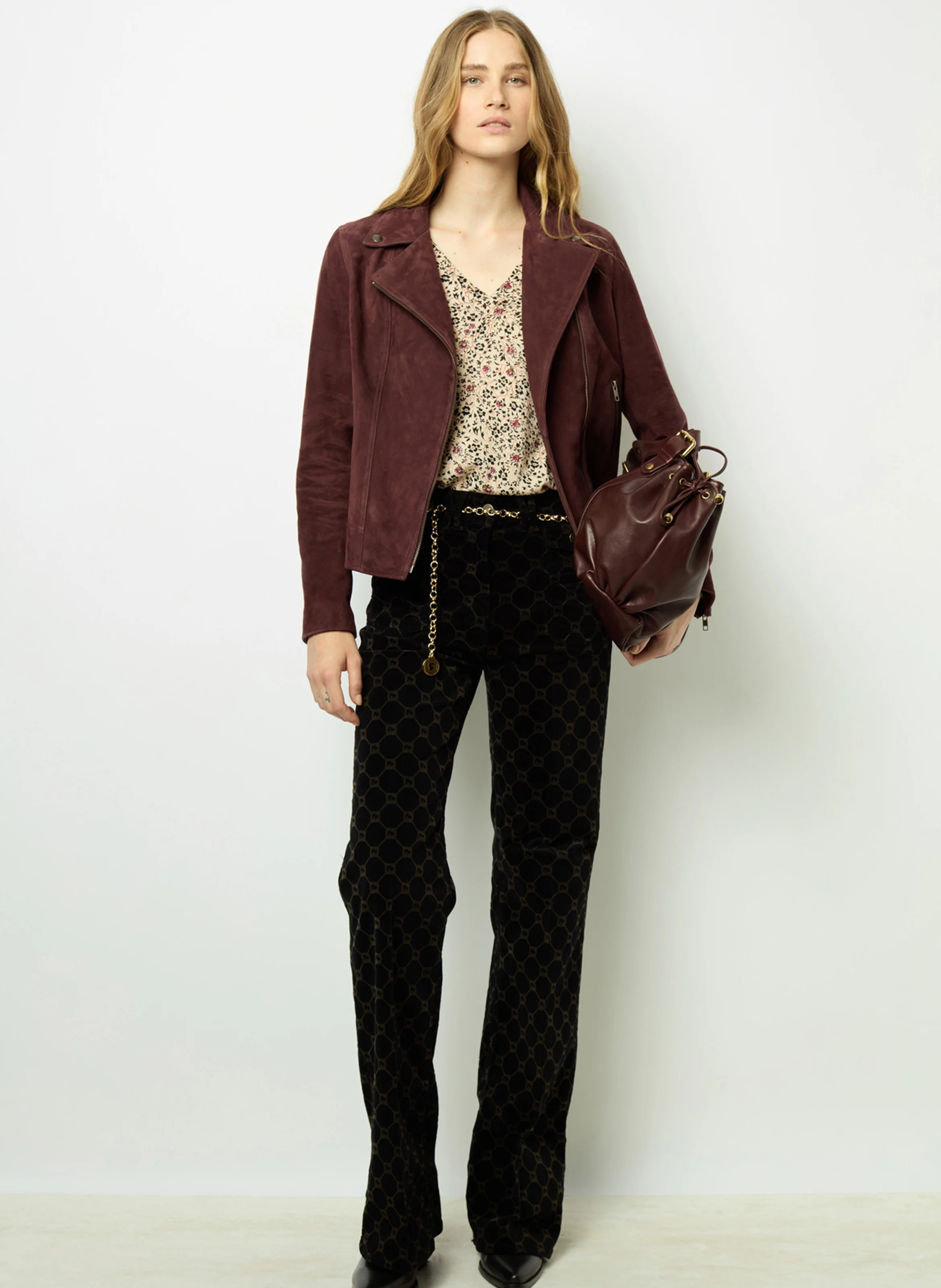 BERNARDE - Veste droite en cuir | Rouge