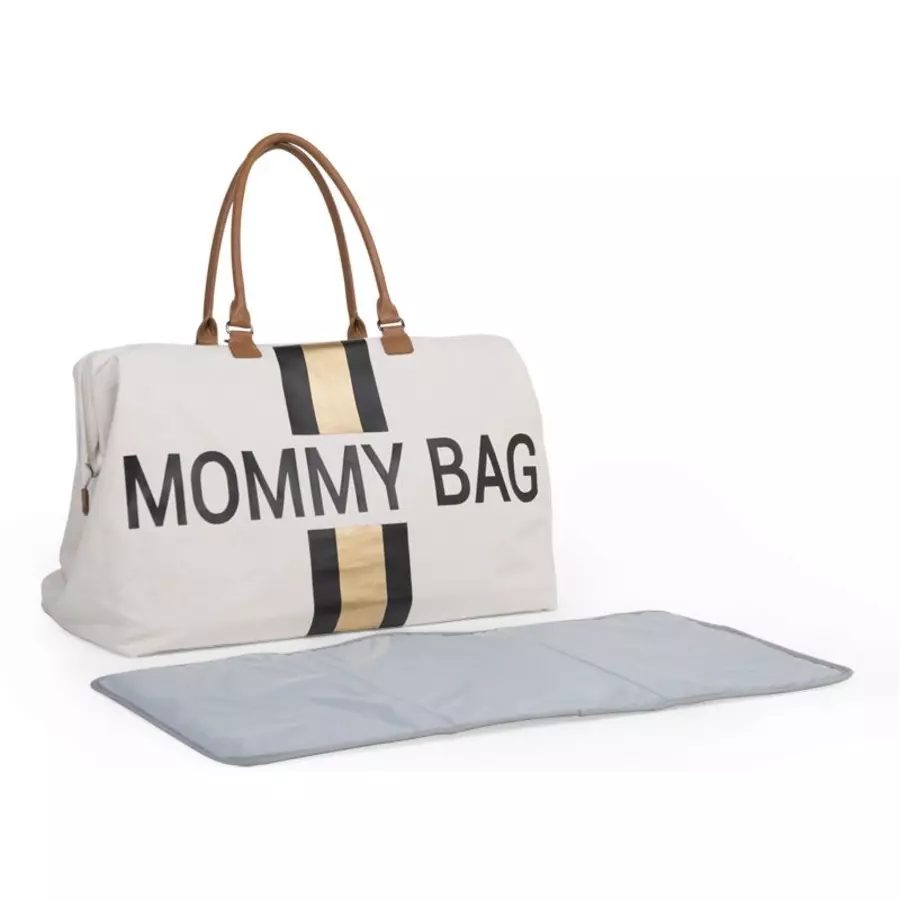 CHILDHOME Mommy Bag Groß Canvas Beige Stripes Black  Gold