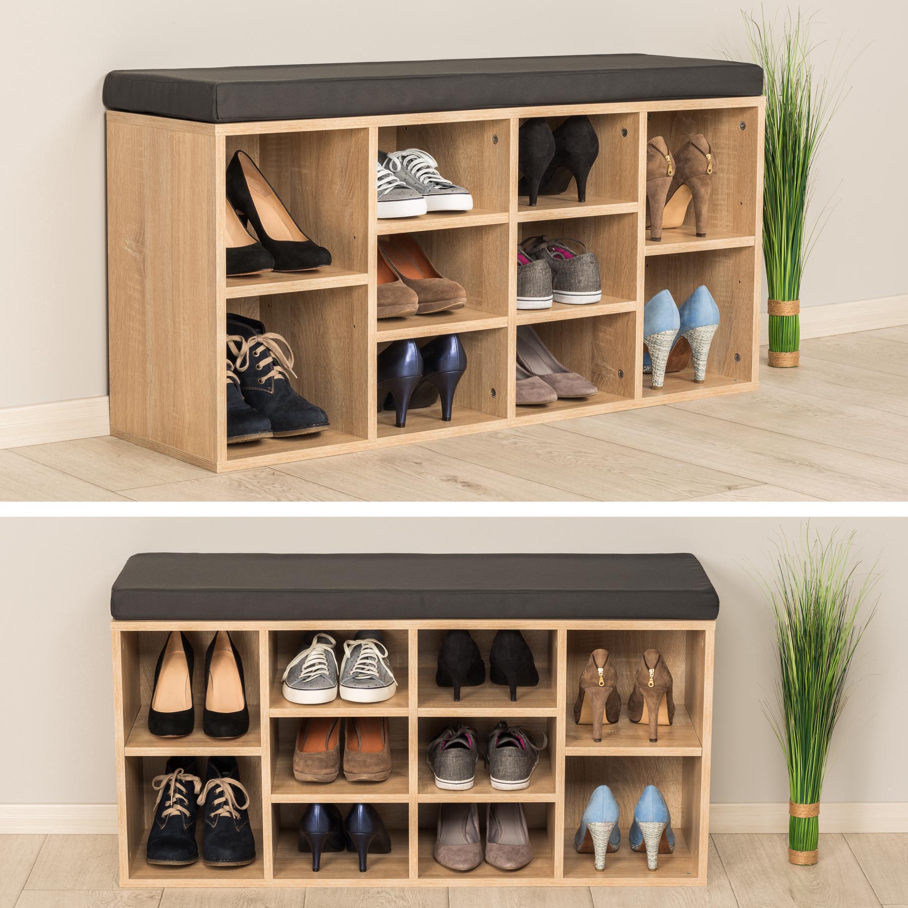 tectake® Schuhschrank, für 10 Paar Schuhe, 2 verstellbare Zwischenböden, 103,5 x 48 x 30 cm