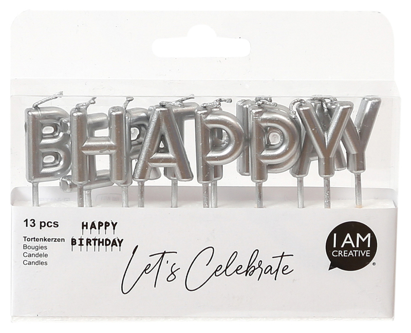 I AM CREATIVE Geburtstagskerzen Happy Birthday, silber