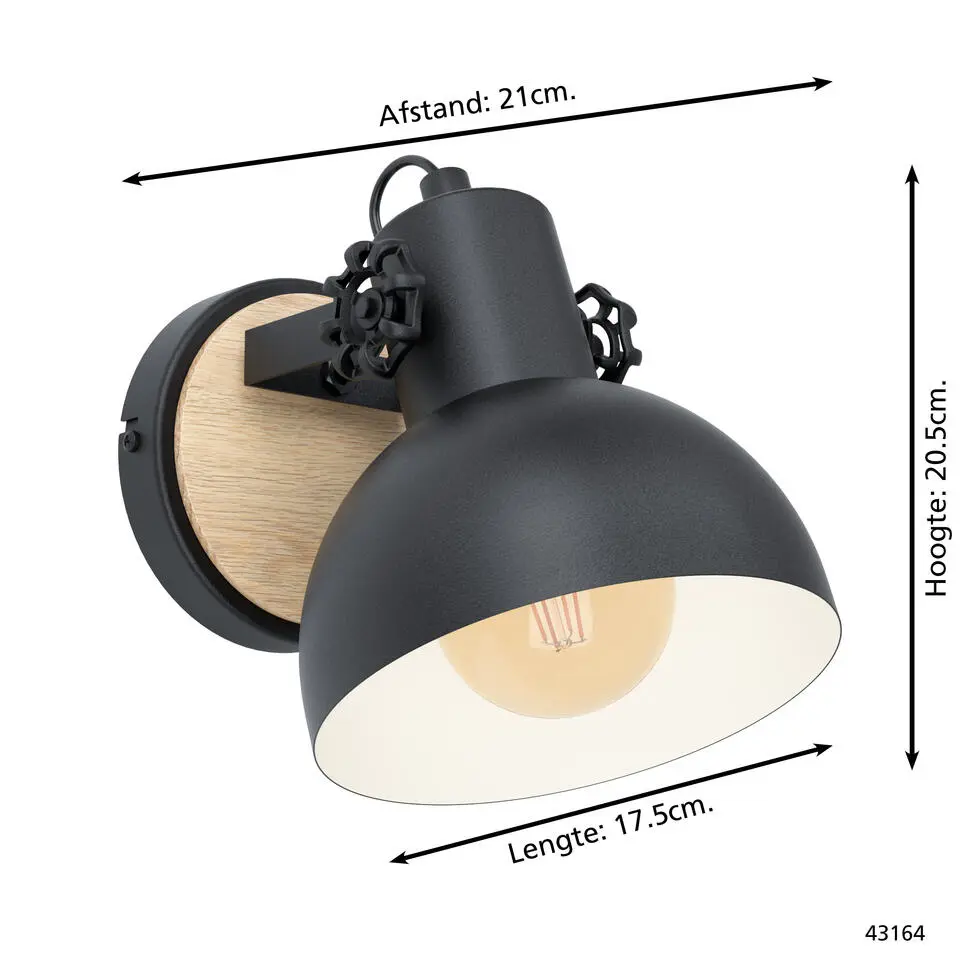 EGLOLubenhamWandlamp-1lichts-E27-Zwart,Bruin
