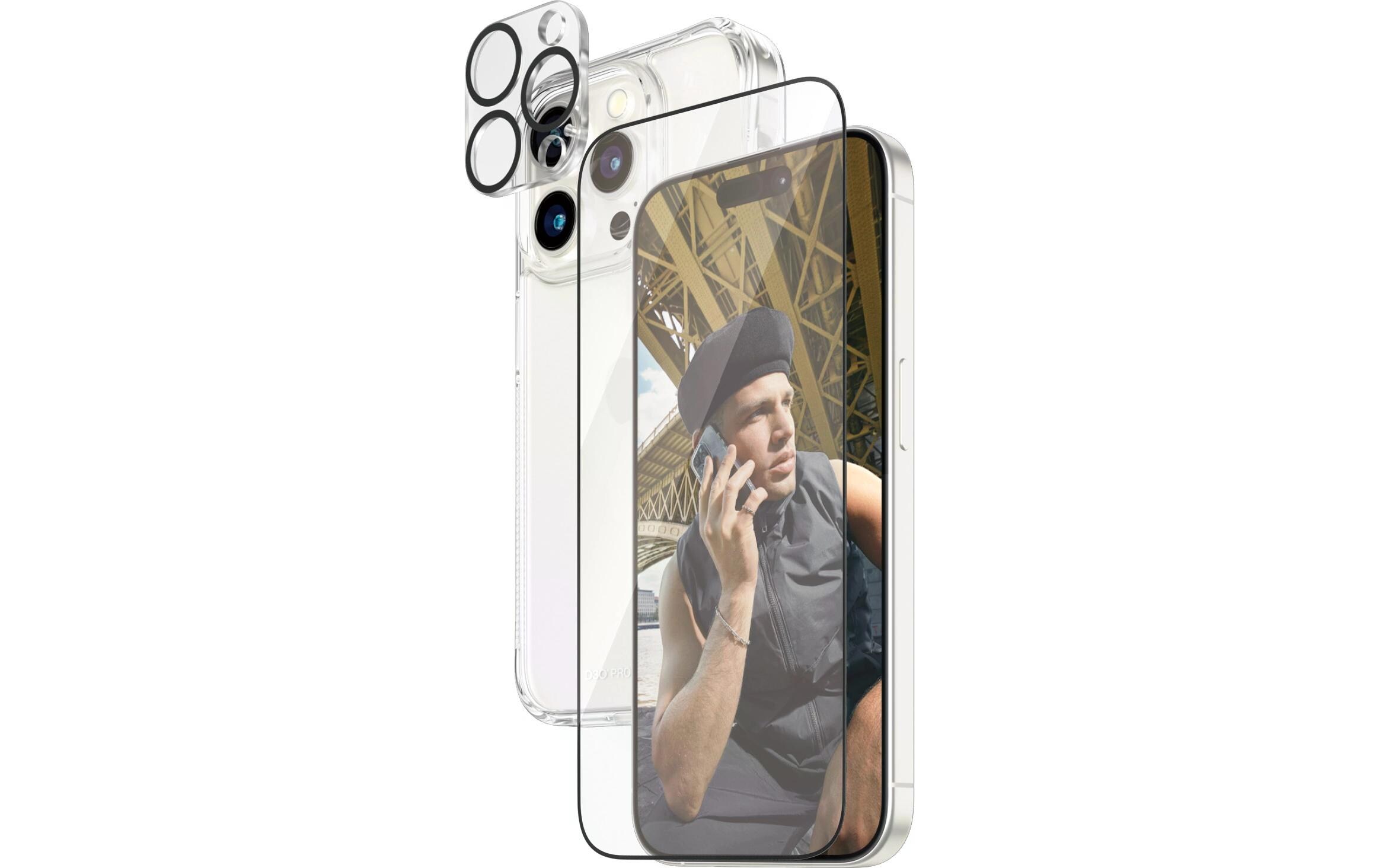 3-in-1 Bundle iPhone 15 Pro3-in-1 Set mit Bildschirmfolie, Schutzhülle und Kamera-Schutz für das Apple iPhone 15 Pro