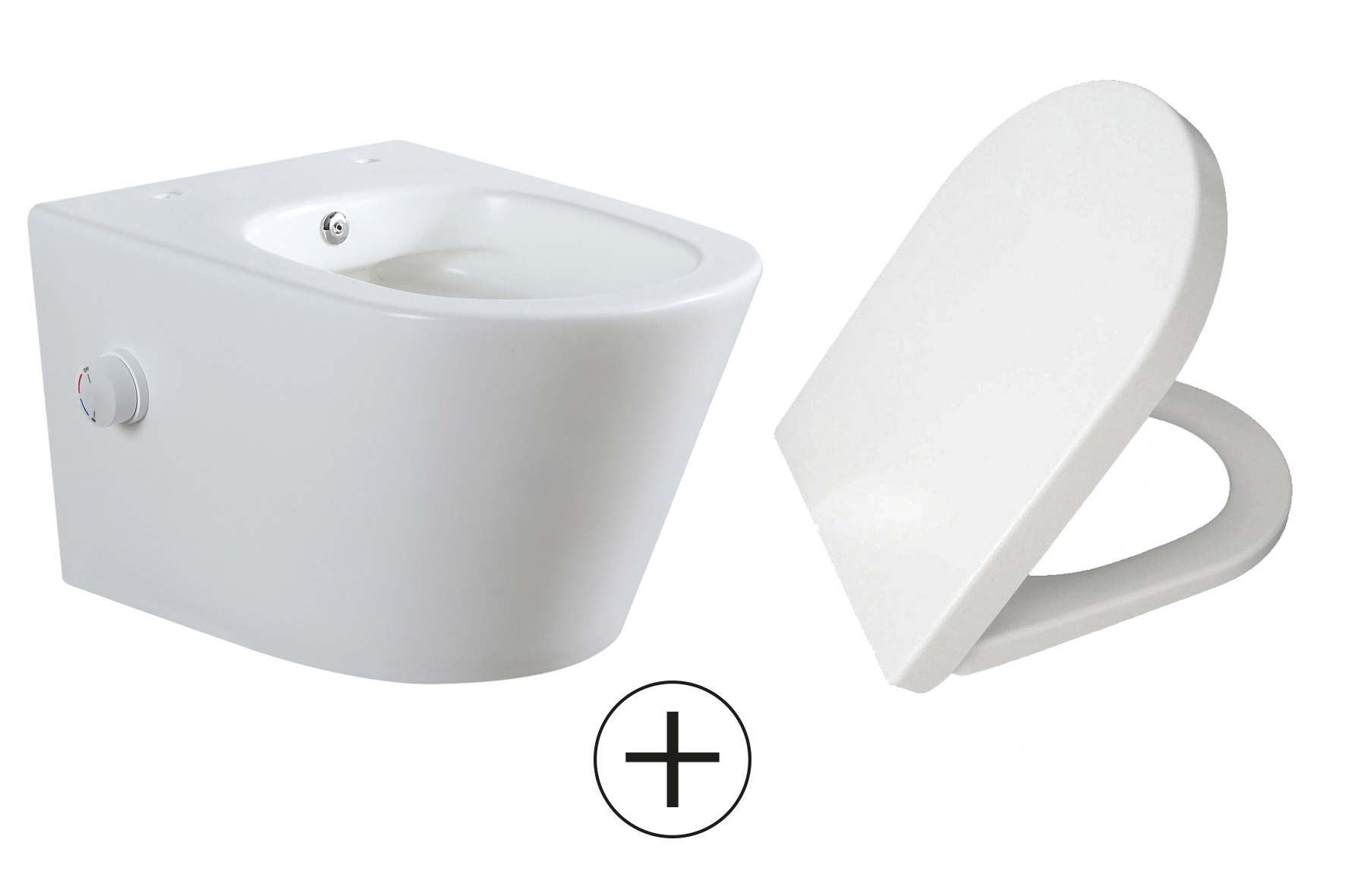 Mueller Afesta randloos toiletpot met bidetsproeier warm/koud en dunne softclose zitting wit mat