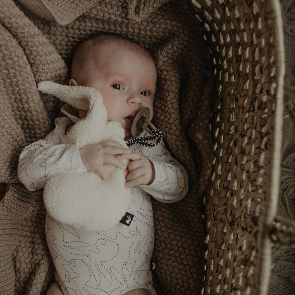 Mies & Co overslag romper Stiched bunny ecru/zwart