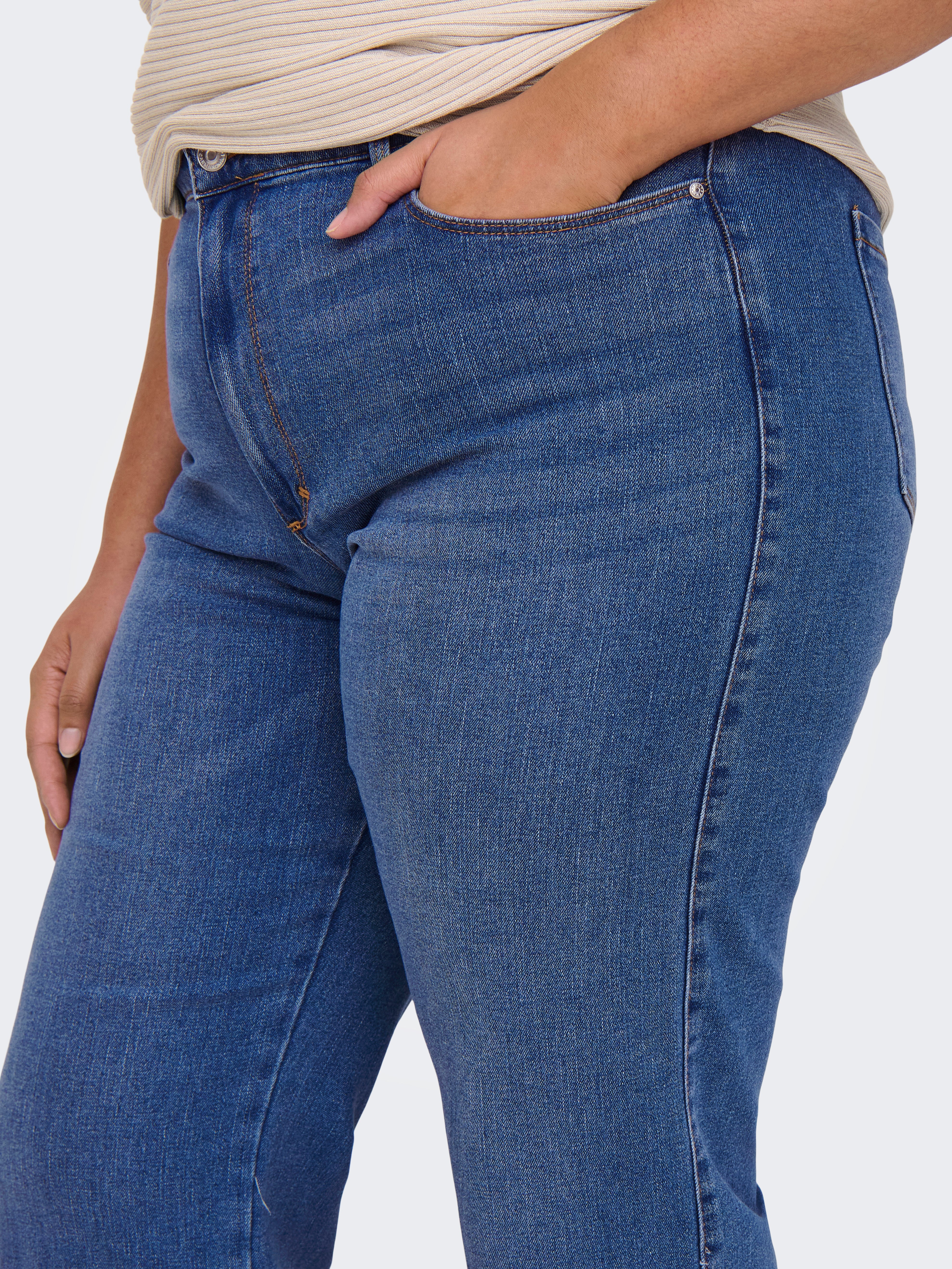 CARSNOW Hohe Taille Weiter Beinschnitt Jeans Medium Blue Denim