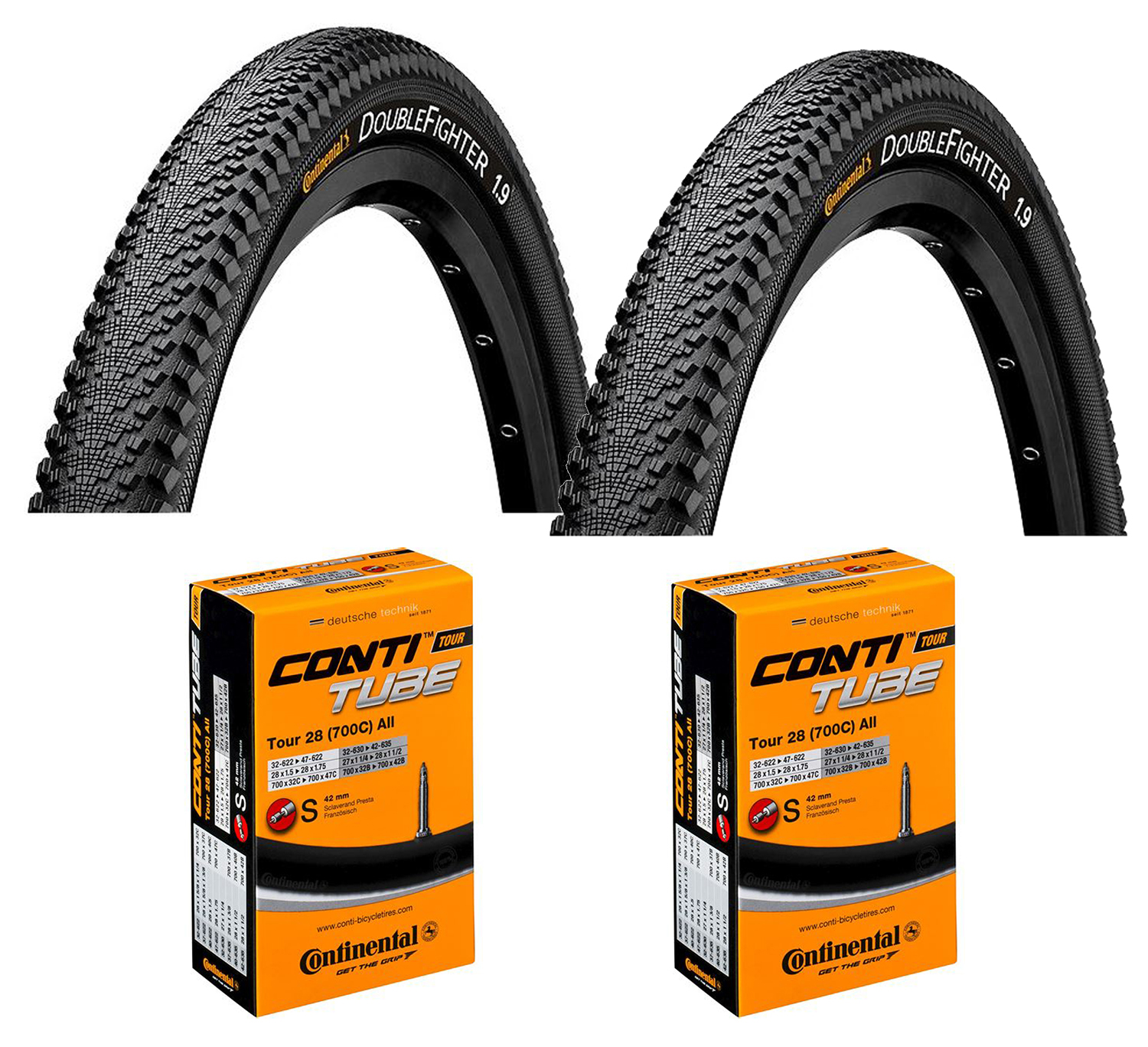 2 Dæk + 2 Slanger MTB dæk Continental Double fighter III 700x35 (37-622) racer ventil