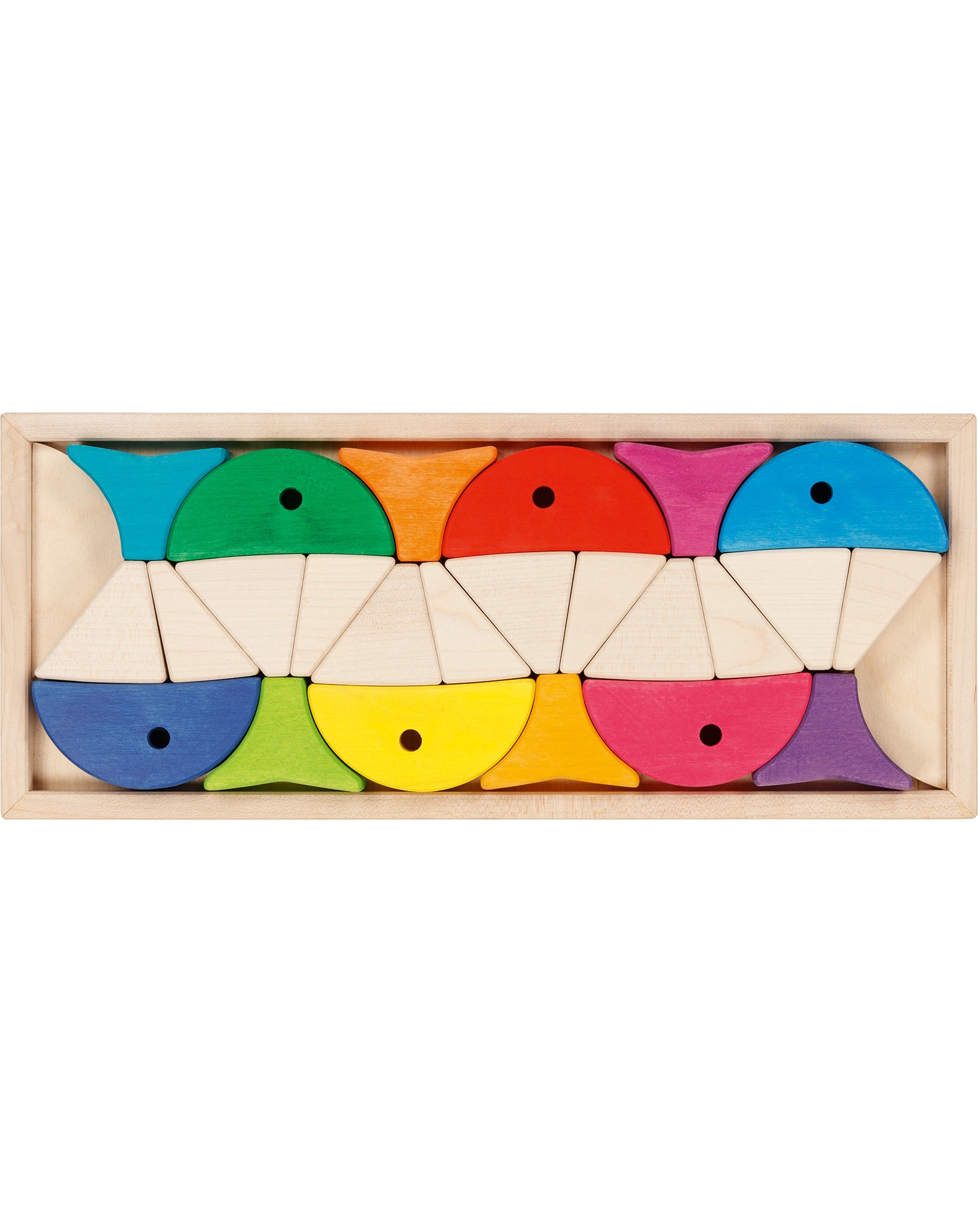 Bausteinkasten 6 BUNTE FISCHE aus Holz