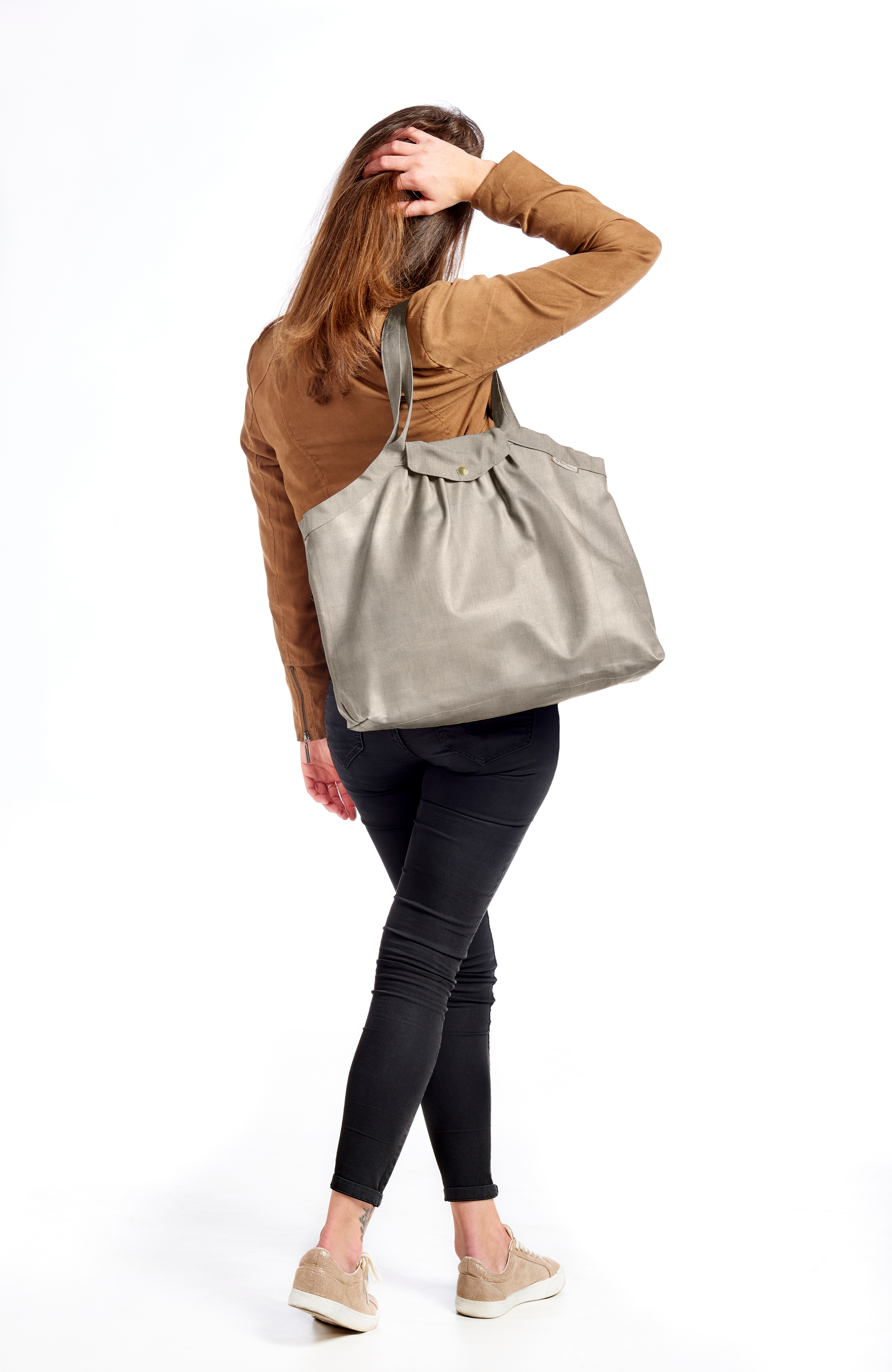 Sac Cabas Taille Moyenne Plissé Lin Argenté