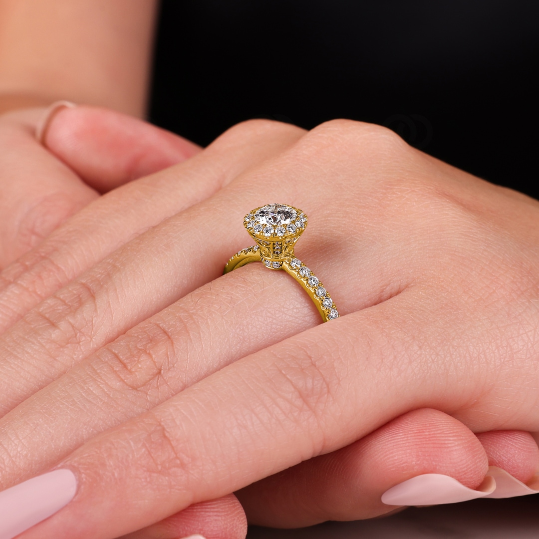 Halo Diamantring 750/18 K Gelbgold 1.11 ct G/si