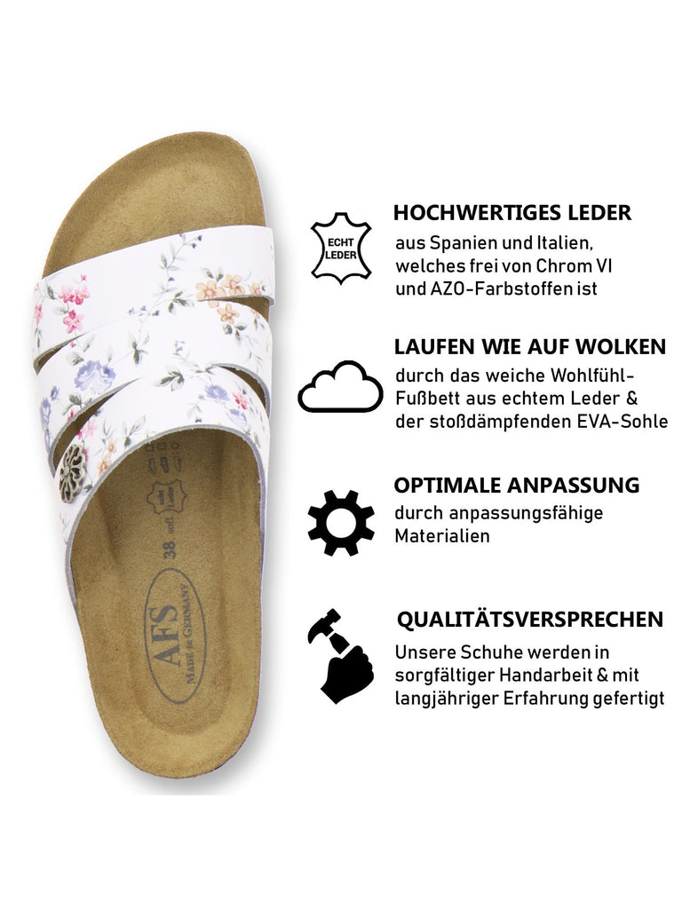 Pantoletten Damen Leder weiss-flower