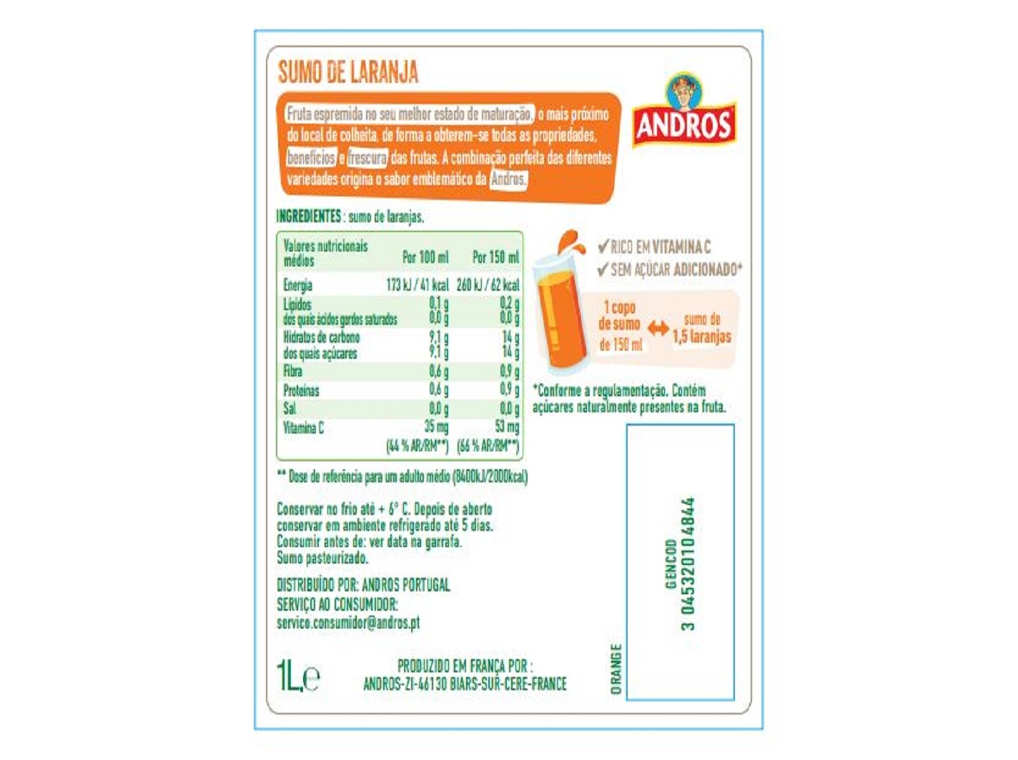 SUMO ANDROS LARANJA 1L