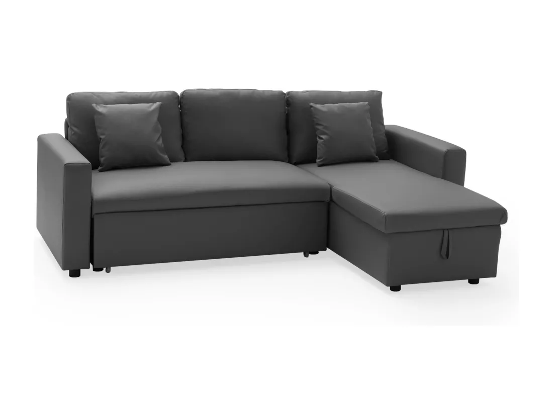 Canapé d'angle convertible simili CLARK 3 places gris - HAPPY GARDEN