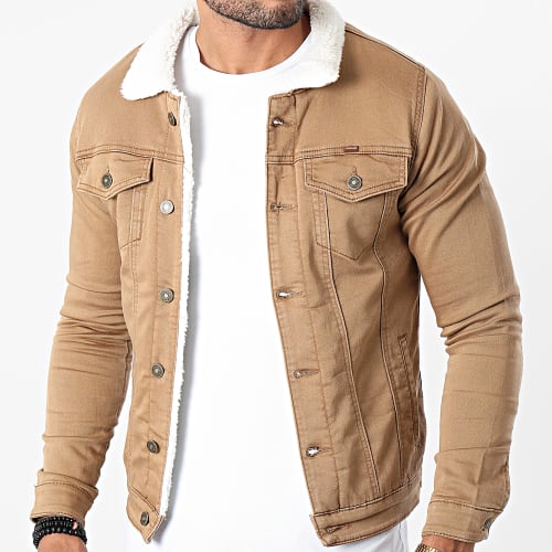 Veste Jean Super Skinny Fit Col Mouton 7001 Beige Foncé